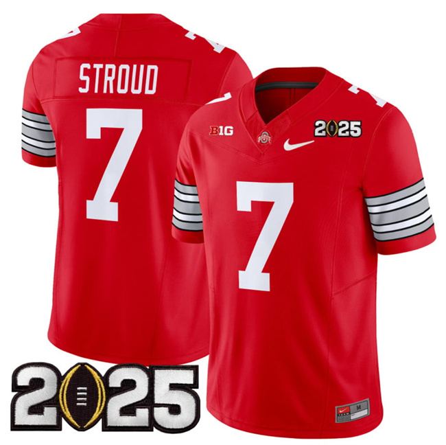 Men Ohio State Buckeyes #7 C.J. Stroud Red 2025 CFP Final Patch F.U.S.E. Vapor Limited Stitched NCAA Jersey